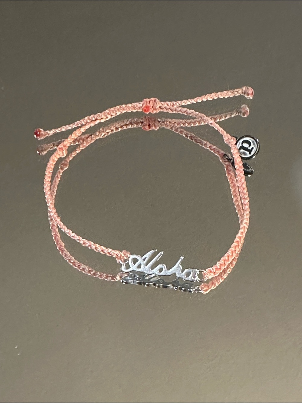 Pura Vida. Pink Cord Bracelet with Silver 'Aloha' Charm
